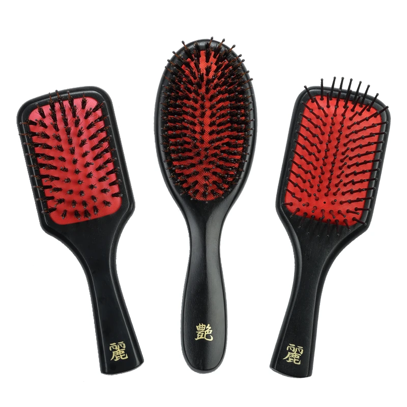 カスタム高品質ペイントウッドパドルヘアブラシ