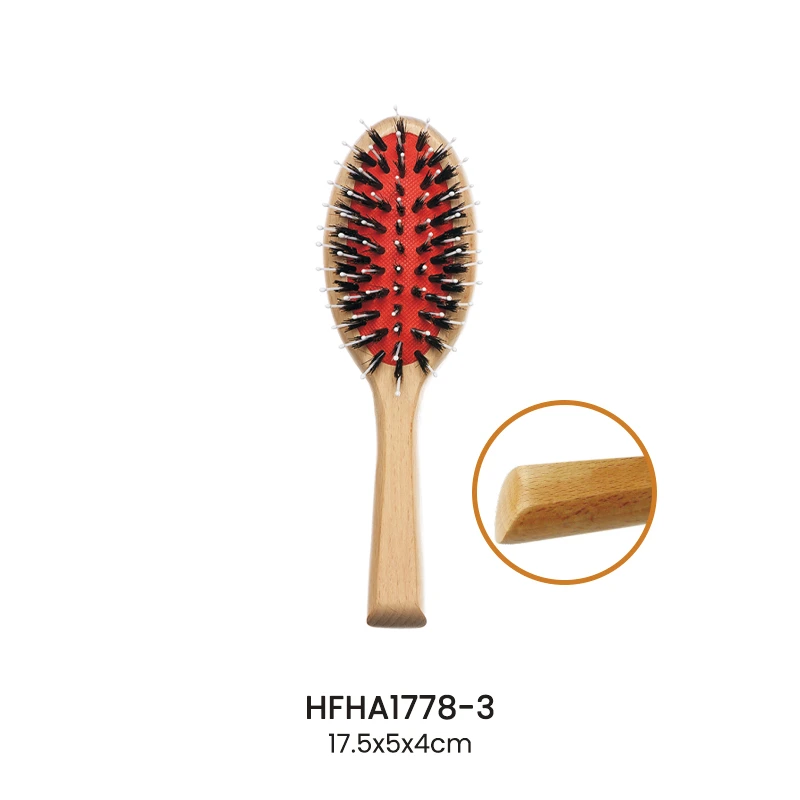 天然ブナ材オーバルクッションヘアブラシ レッドクッション付き