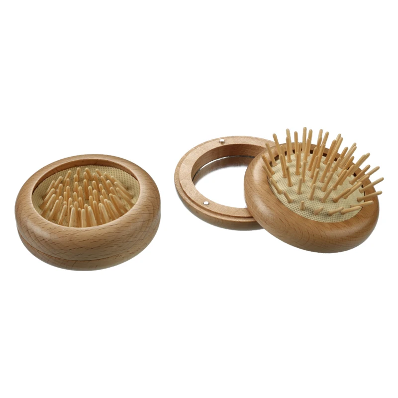 2 in1 木製折りたたみヘアブラシ ミラー付き