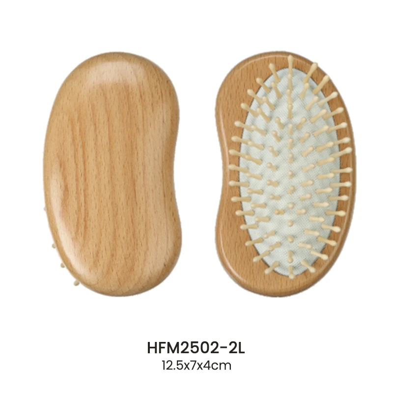 エンドウ豆の形をしたブナ材クッション ヘアブラシ 木製ピン付き