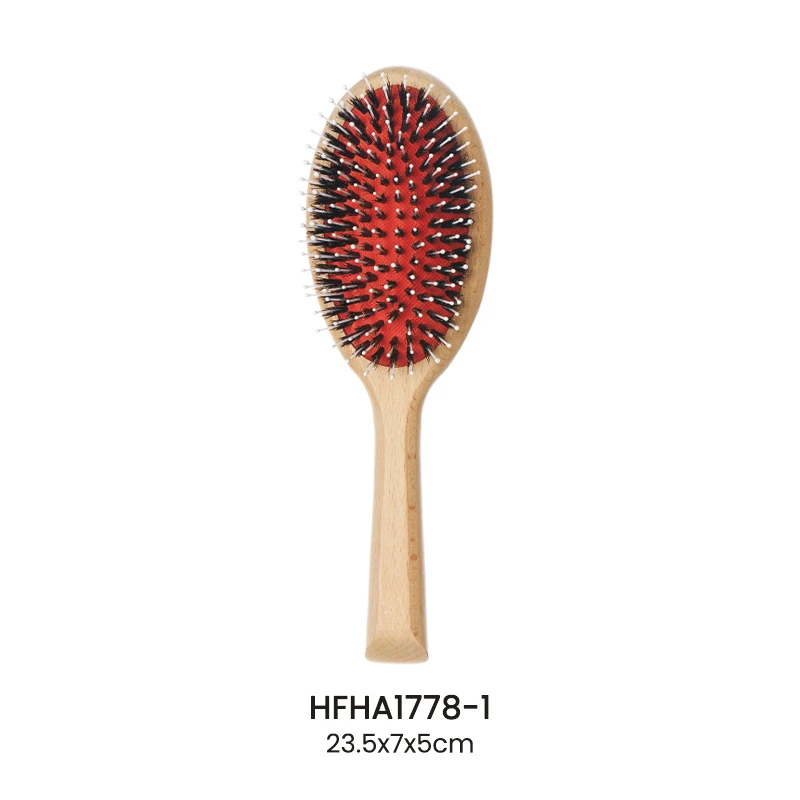 天然ブナ材オーバルクッションヘアブラシ レッドクッション付き