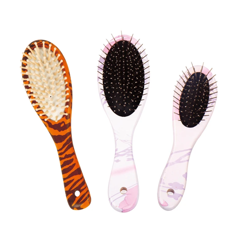 木製とナイロンのピンが付いたユニークなプリントヘアブラシ