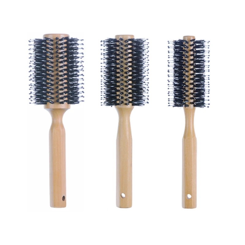 カスタムミックスドブラッスル木製丸型スタイリングヘアブラシ